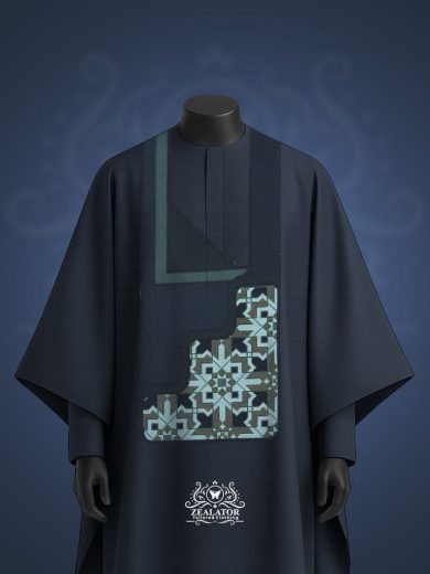 Blue-black computerized embroidered agbada