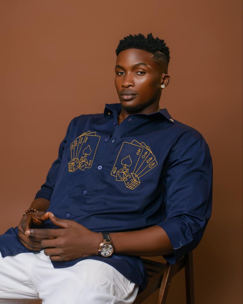 navy blue embroiderd semispread collar shirt