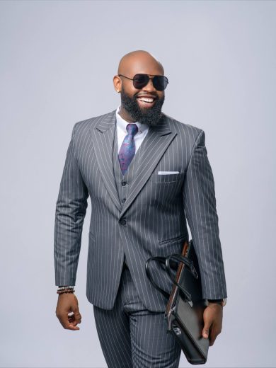 3-piece pin stripe dark ash suit