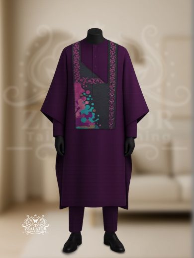 Dark purple 3d agbada